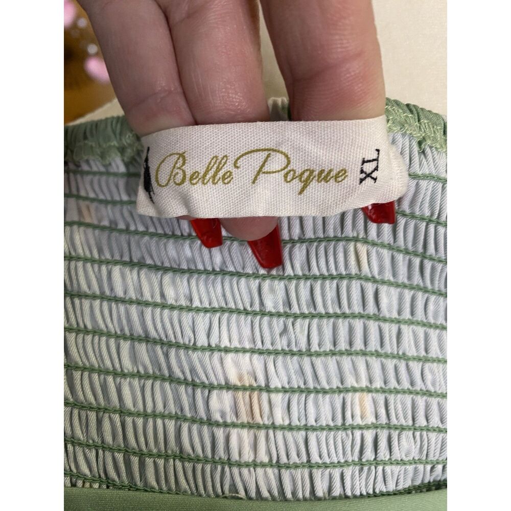 Belle Poque A Line Fit & Flare Green Daisy Midi Dress Womens XL Pockets Smocked - Picture 7 of 9